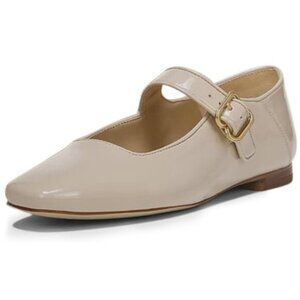 FYS Women Square Toe Low Heel Mary Jane Pumps Flats Ballets Buckled Beige Shoes